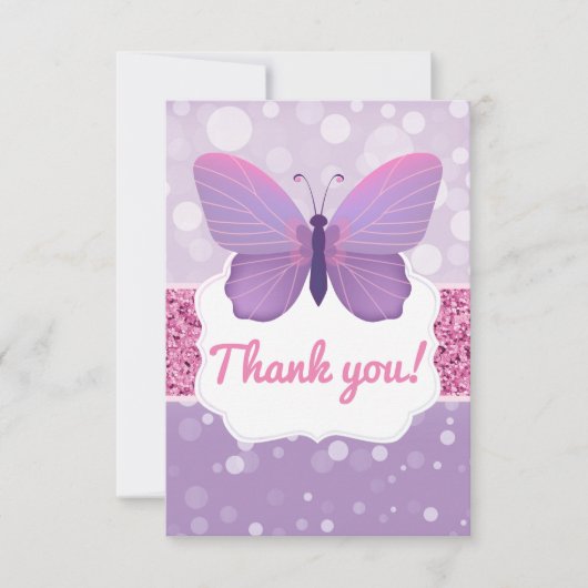 Carte de remerciements papillon Boho violet Partie (Devant)