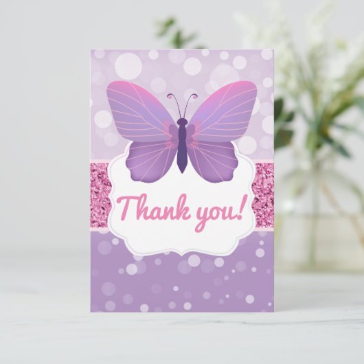 Carte de remerciements papillon Boho violet Partie (Debout devant)