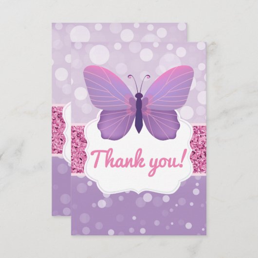 Carte de remerciements papillon Boho violet Partie (Devant / Derrière)