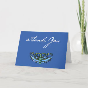 Carte De Remerciements Papillon d'aquarelle (bleu/manuscrit sur le bleu)