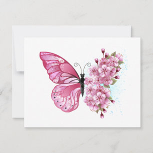 Carte De Remerciements Papillon de Fleur avec Sakura Rose