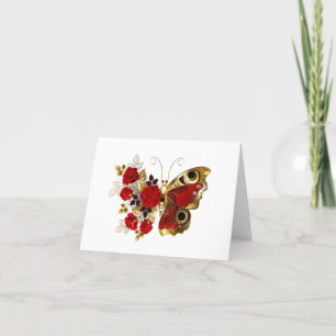 Carte De Remerciements Papillon de fleurs rouges aux roses rouges