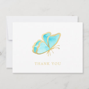 Carte De Remerciements Papillon élégant bleu et or Simple