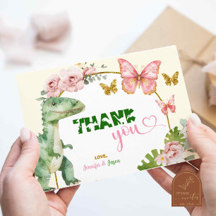 Carte De Remerciements Papillon et Dinosaures Frère et Soeur
