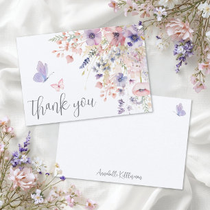 Carte De Remerciements Papillon Fard Rose Violet Fleur Sauvage