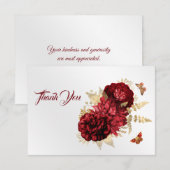 Carte De Remerciements Papillon floral d'or rouge rose (Devant / Derrière)