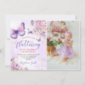 Carte De Remerciements Papillon floral mauve et or photo d'anniversaire (Devant)