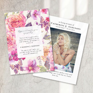 Carte De Remerciements Papillon Floral Photo Sympathy Funeral Memorial