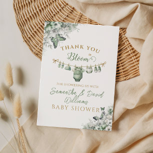 Carte De Remerciements Papillon Floral Vert Sauge Bébé en Fleur