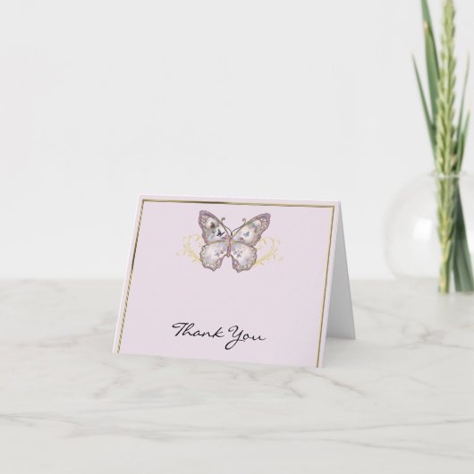 Carte De Remerciements Papillon Pailleté sur Remerciement Lavande (Devant)