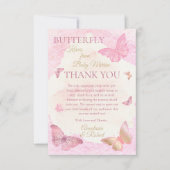 Carte De Remerciements Papillon rose Baisers Baby shower fille (Devant)