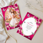 Carte De Remerciements Papillon rose floral en argent Quinceañera Photo