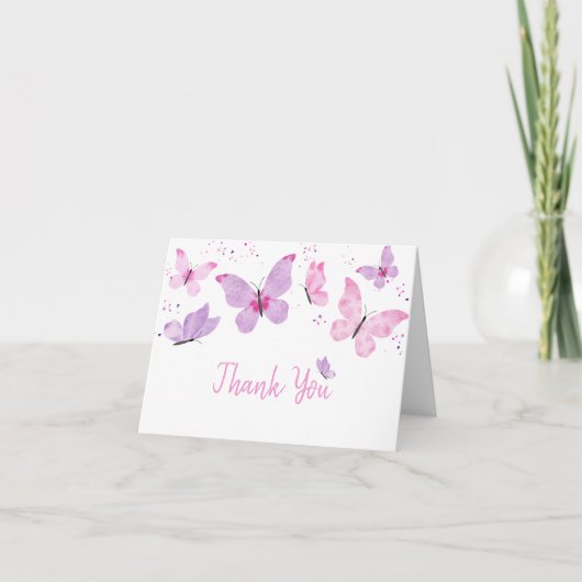 Carte De Remerciements Papillon rose violet Anniversaire (Devant)