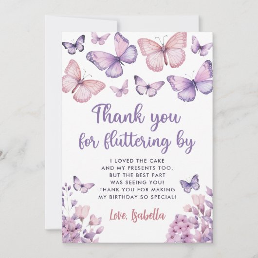 Carte De Remerciements Papillon rose violet Anniversaire (Devant)