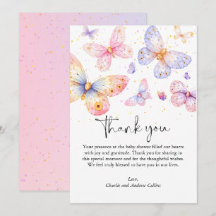 Carte De Remerciements Papillon rose violet Baby shower fille