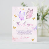 Carte De Remerciements Papillon rose violet or fille fête d'anniversaire (Debout devant)
