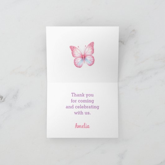 Carte De Remerciements Papillon rose violet pastel été fille Anniversaire (Intérieur)