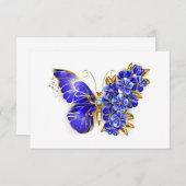 Carte De Remerciements Papillon saphir à fleurs (Devant / Derrière)