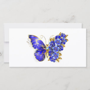 Carte De Remerciements Papillon saphir à fleurs