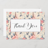 Carte De Remerciements Papillon Tour Eiffel et Motif Rose (Devant / Derrière)