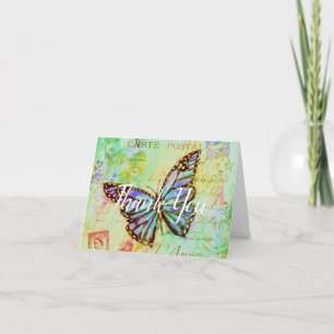 carte de remerciements papillon turquoise et viole