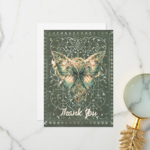 Carte De Remerciements Papillon vapeur vert fantaisie