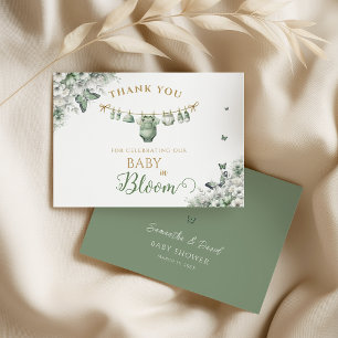 Carte De Remerciements Papillon Vert Sauge Floral Bébé en Fleur