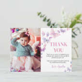 Carte De Remerciements Papillon Violet Rose Photo de remerciement d'anniv (Debout devant)