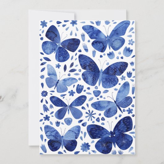 Carte De Remerciements Papillons Aquarelle Bleu (Devant)