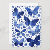 Carte De Remerciements Papillons Aquarelle Bleu (Devant / Derrière)