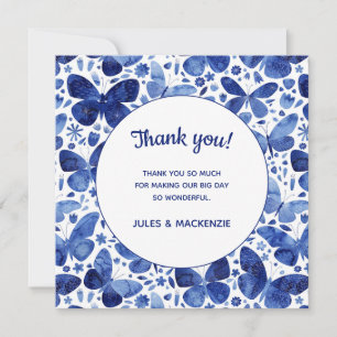 Carte De Remerciements Papillons Aquarelle Indigo Mariage bleu