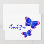 Carte De Remerciements Papillons bleus et roses (Devant / Derrière)