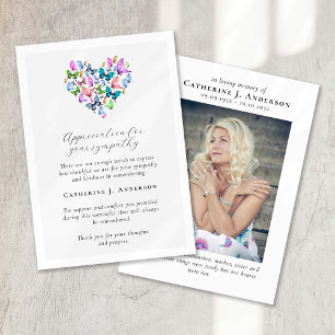 Carte De Remerciements Papillons Coeur Photo Sympathy Funeral Memorial