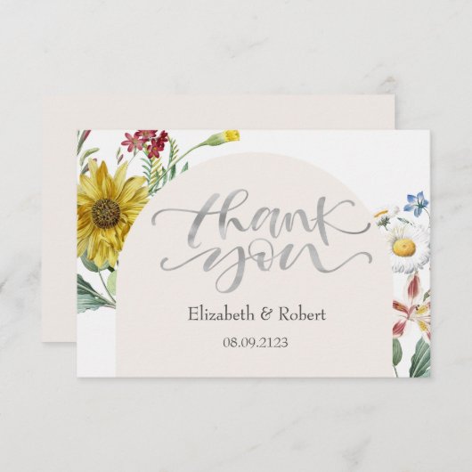 Carte De Remerciements Papillons de tournesol Fleur sauvage chic (Devant / Derrière)