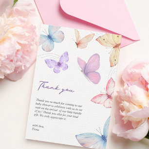 Carte De Remerciements Papillons Élégant Baby shower Manuscrit