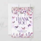 Carte De Remerciements Papillons et fleurs sauvages rose violet fantaisis (Devant)