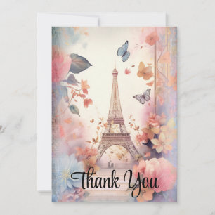 Carte De Remerciements Papillons et fleurs Tour Eiffel