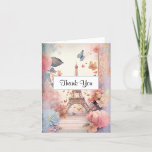 Carte De Remerciements Papillons et fleurs Tour Eiffel