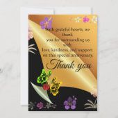 Carte De Remerciements Papillons et Roses Anniversaire pointe V dorée (Devant)