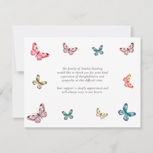 Carte De Remerciements Papillons Funérailles Célébration De La Vie (Dos)