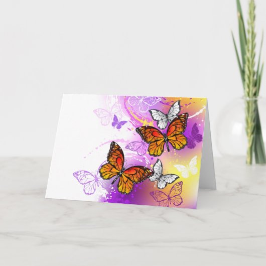 Carte De Remerciements Papillons monarques sur fond violet (Devant)