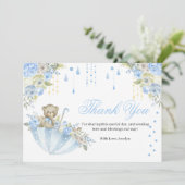 Carte De Remerciements Parapluie bleu Teddy Bear Bébé Parfum (Debout devant)