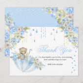 Carte De Remerciements Parapluie bleu Teddy Bear Bébé Parfum (Devant / Derrière)