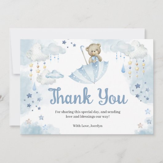 Carte De Remerciements Parapluie bleu Teddy Bear Bébé Parfum (Devant)
