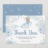 Carte De Remerciements Parapluie bleu Teddy Bear Bébé Parfum (Devant / Derrière)