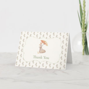Carte De Remerciements Parapluie Fleur Vintage Canard Baby Shower 