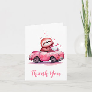 Carte De Remerciements Paresseux mignon dans une décapotable rose