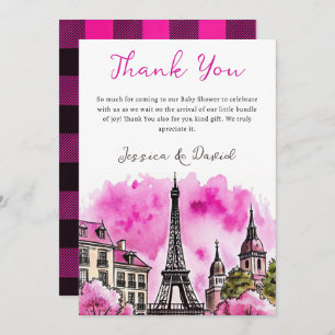 Carte De Remerciements Paris Français Bonjour Bebe Baby shower noir rose