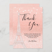 Carte De Remerciements Paris Rose Gold Parties scintillant Lights Sweet 1 (Devant / Derrière)