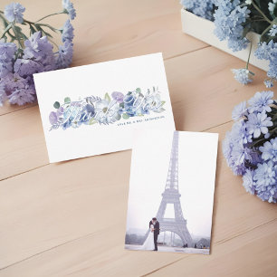 Carte De Remerciements Paris Tour Eiffel Bleu Aquarelle Floraux Mariage